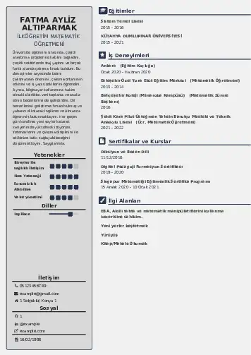 Matematik Öğretmeni Cv Örnekleri cv indir